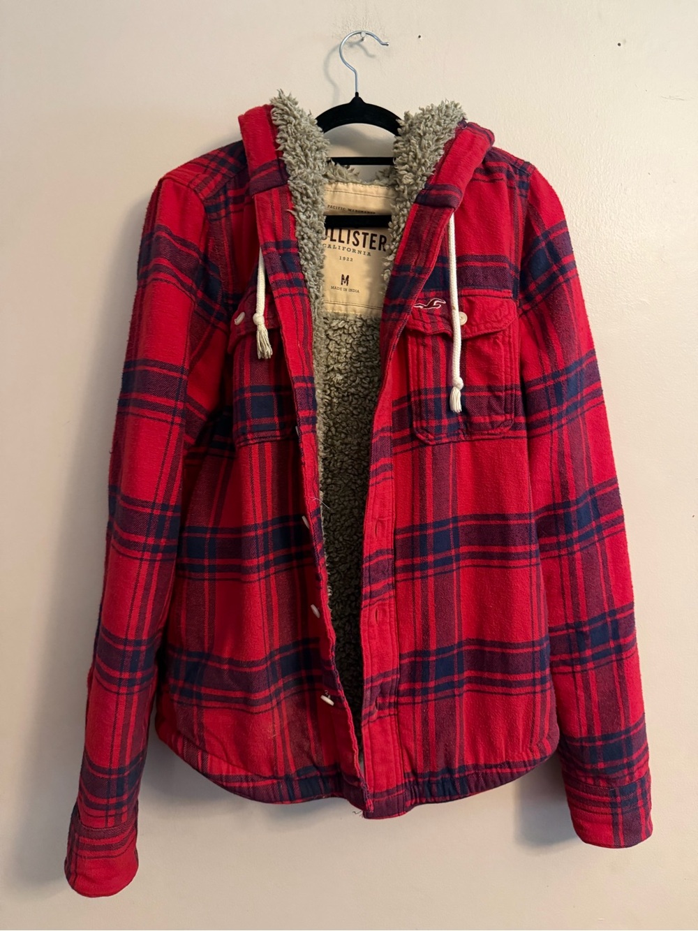 Hollister Red Plaid Sherpa-Lined Hooded Jacket